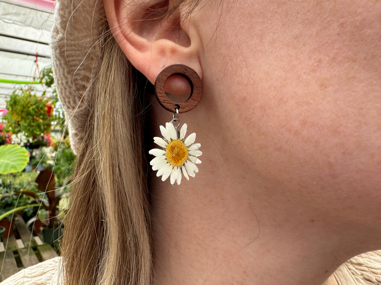 Wooden daisy dangles